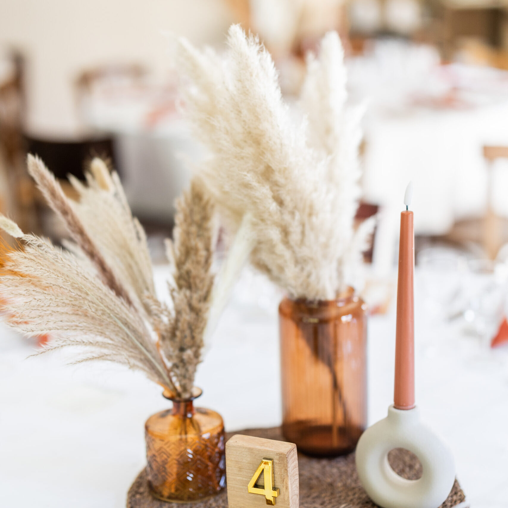 centre de table bougie vase fleurs séchées